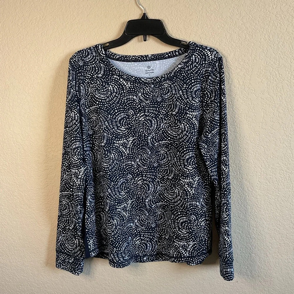 T By Talbots Womens Longsleeve Crewneck Navy & White Printed‎ Top Size Large - Picture 1 of 5